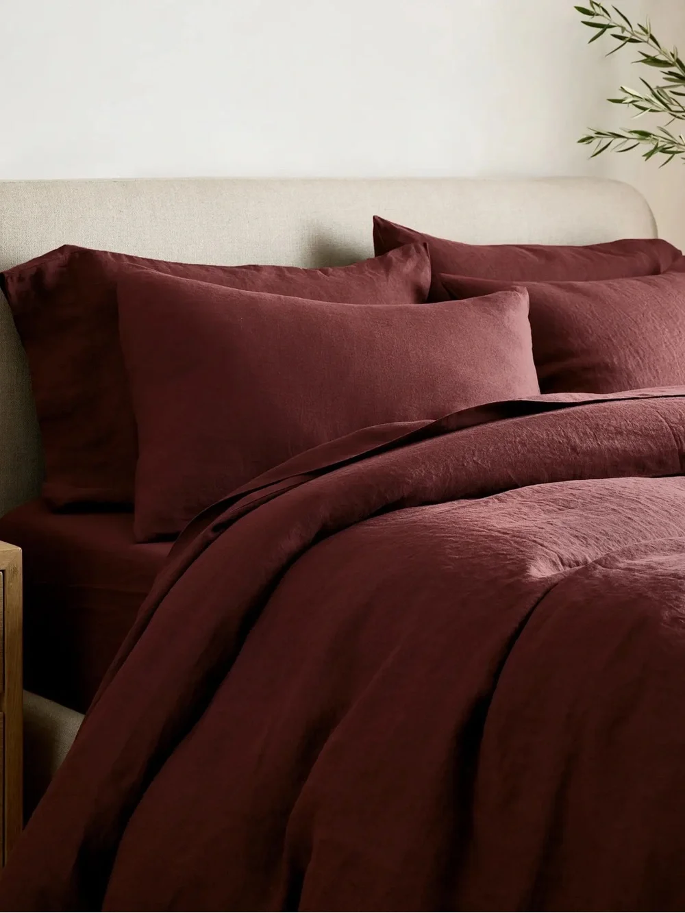Quince European Linen Duvet Cover Set Full/Queen Burgundy